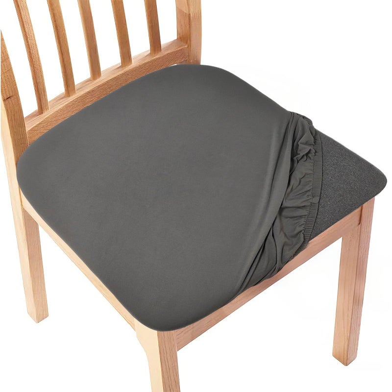 Gute Chair Seat Covers, Dining Room Chair Seat Covers with Ties, Stretch Solid Chair Covers Protectors for Dining Room Kitchen Chairs (6 Pcs, Grey) - Image 1